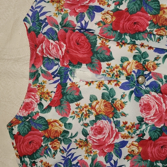 Vintage 80's dress floral roses polyester elastic waist full skirt sz medium - Picture 5 of 10